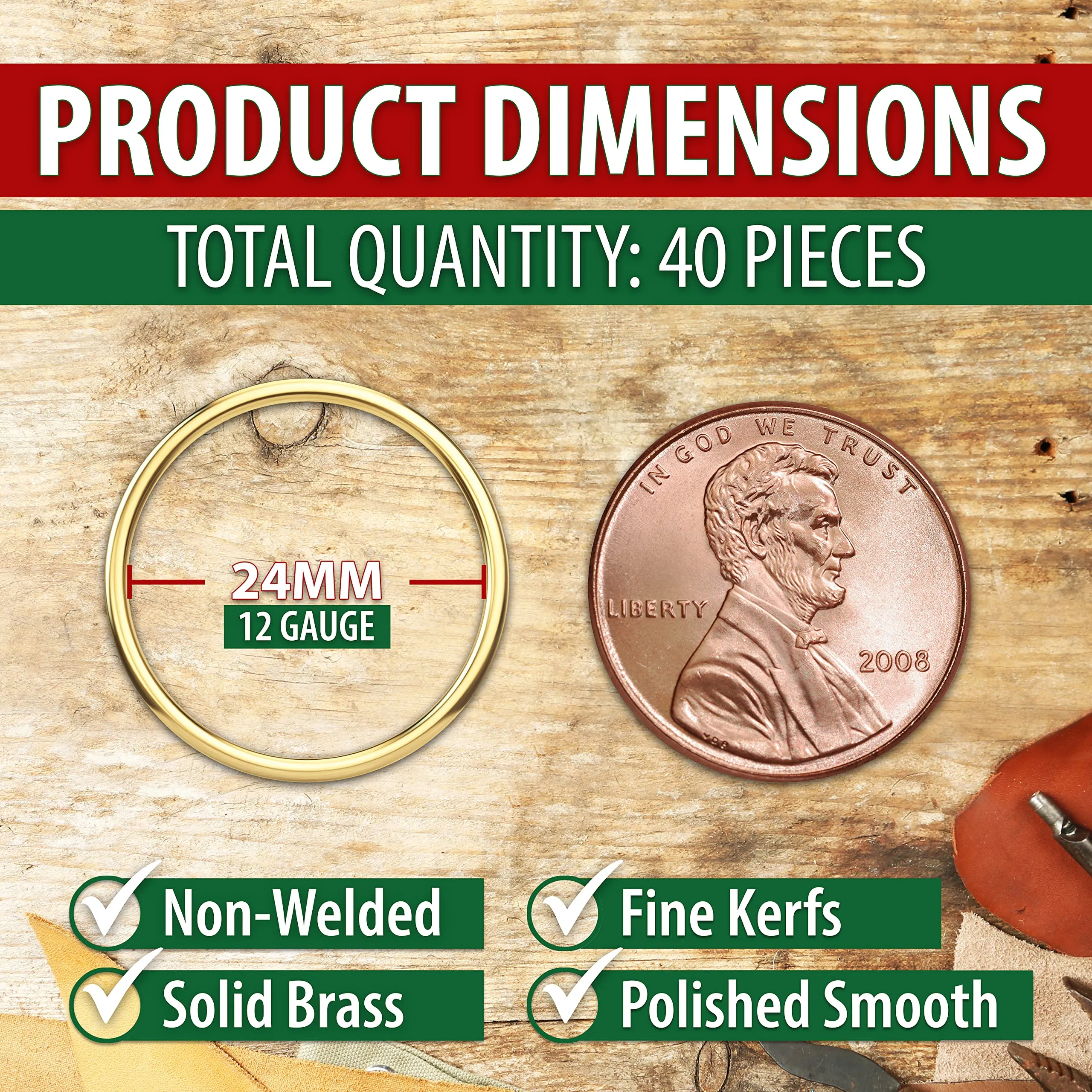 Mandala Crafts Non-Welded Solid Brass Metal O Ring Set  40 PCs 1" Open Metal O Rings for Crafts - Brass O Ring Kit for Sewing Strapping Webbing Leathercraft Belting Chainmail Jewelry Making Macrame