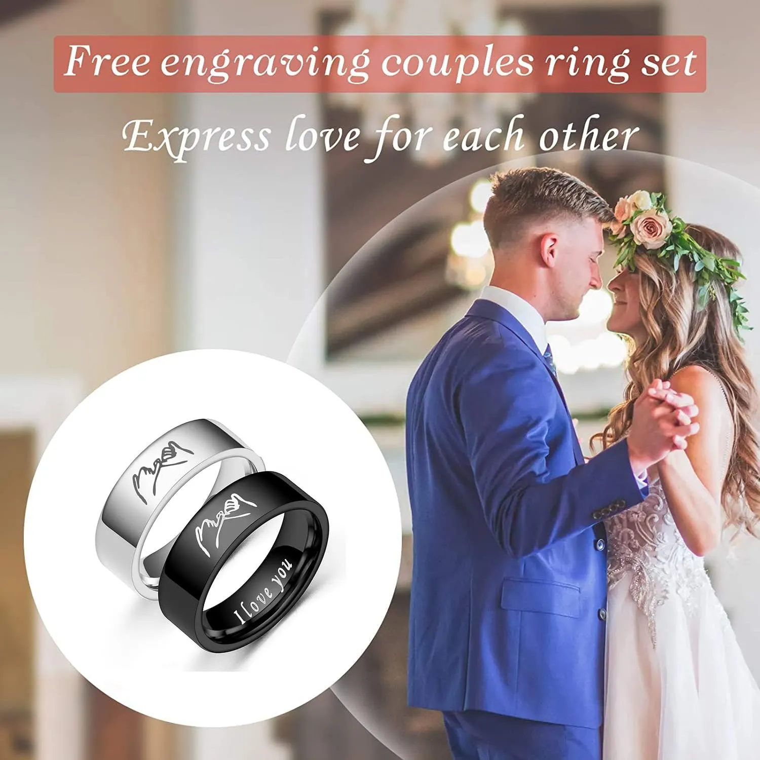 Matching Rings for Couples Promise Rings Sets Engravable Rings for Couples Engagement Rings for Men and Women Set i love you Couple Rings for Women Personalized Promise Couple Rings for Her Valentine's Day Gift Christmas Gift