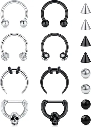 MODRSA Septum Ring 16g Stainless Steel Captive Bead Ring Septum Nose Rings Hoop for Men Women Silver, Black, Rose Gold 8mm, 10mm
