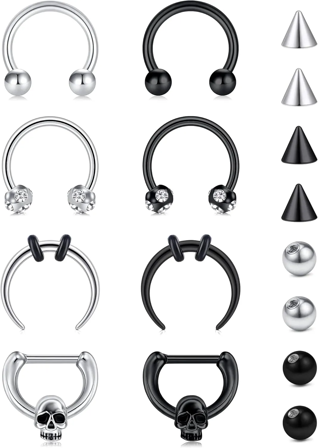 MODRSA Septum Ring 16g Stainless Steel Captive Bead Ring Septum Nose Rings Hoop for Men Women Silver, Black, Rose Gold 8mm, 10mm