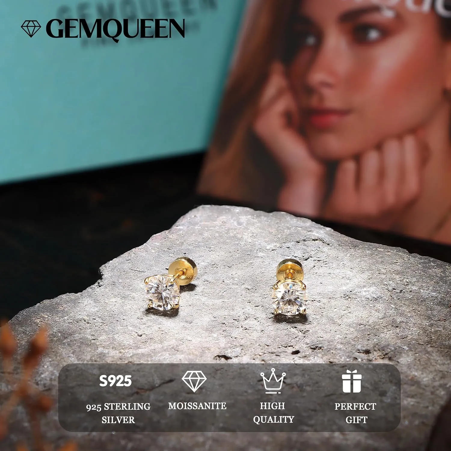 Moissanite Earrings Studs : D Color VVS1 Hypoallergenic 14K Gold Plated Flat Back 925 Sterling Silver Earring for Women Men Cartilage Helix Conch Piercing Jewelry Brilliant Round Cut 2-3CT