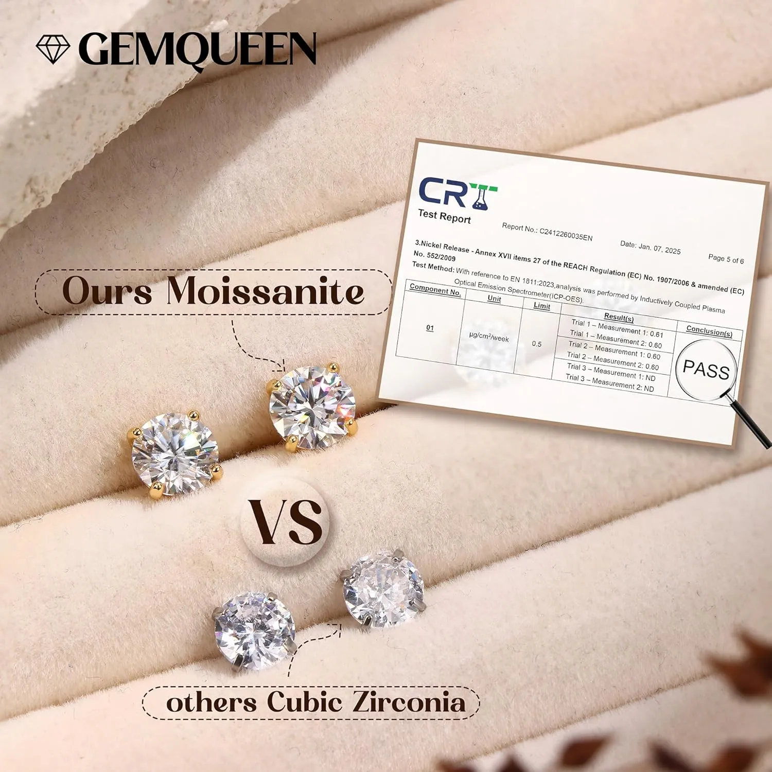 Moissanite Earrings Studs : D Color VVS1 Hypoallergenic 14K Gold Plated Flat Back 925 Sterling Silver Earring for Women Men Cartilage Helix Conch Piercing Jewelry Brilliant Round Cut 2-3CT