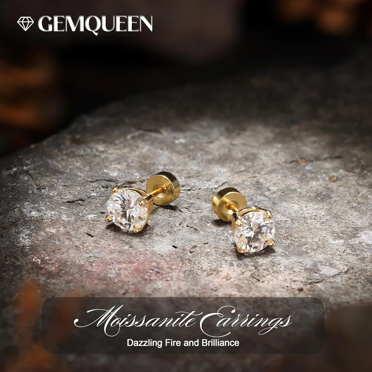 Moissanite Earrings Studs : D Color VVS1 Hypoallergenic 14K Gold Plated Flat Back 925 Sterling Silver Earring for Women Men Cartilage Helix Conch Piercing Jewelry Brilliant Round Cut 2-3CT