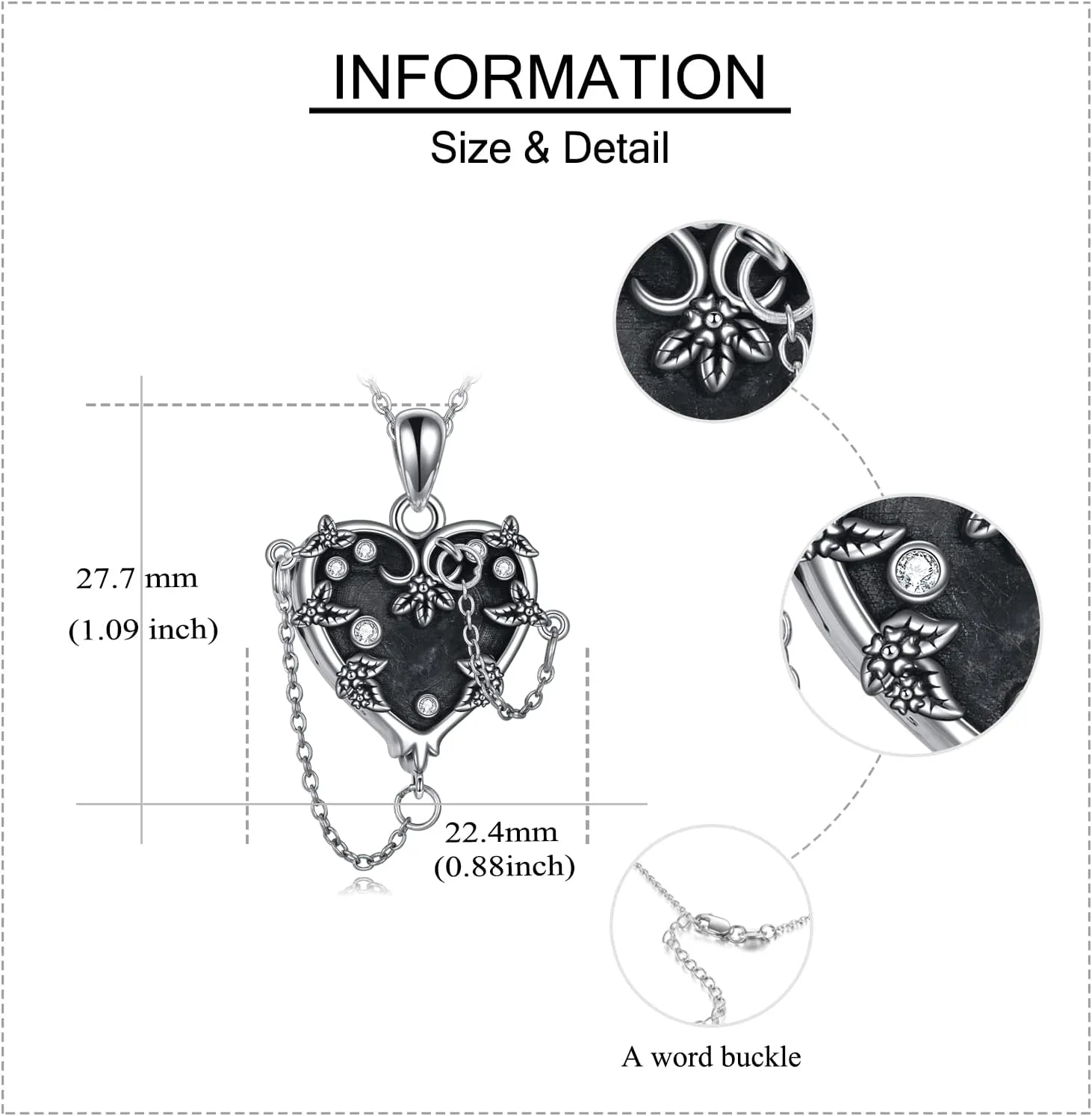 MONGAS Witches Heart Pendant Necklace 925 Sterling Silver Gothic Jewelry Steampunk Heart Goth Halloween Gifts Alt Necklace for Women Y2K Necklace