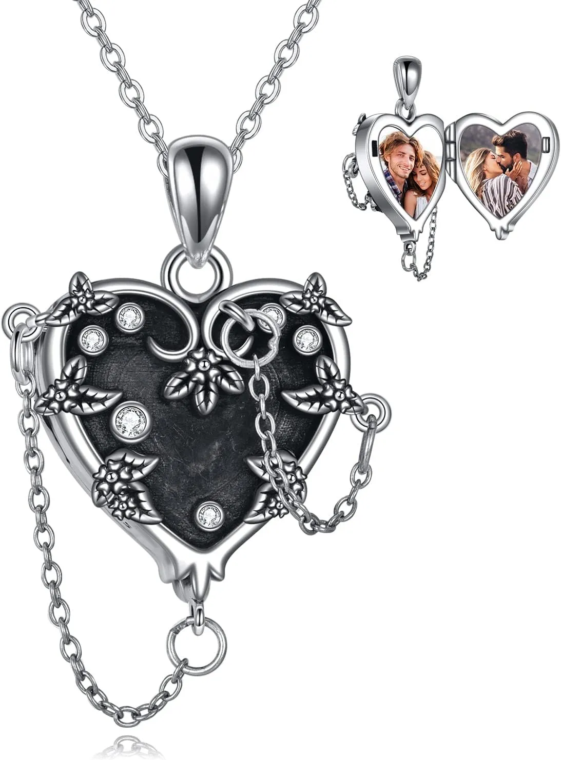 MONGAS Witches Heart Pendant Necklace 925 Sterling Silver Gothic Jewelry Steampunk Heart Goth Halloween Gifts Alt Necklace for Women Y2K Necklace