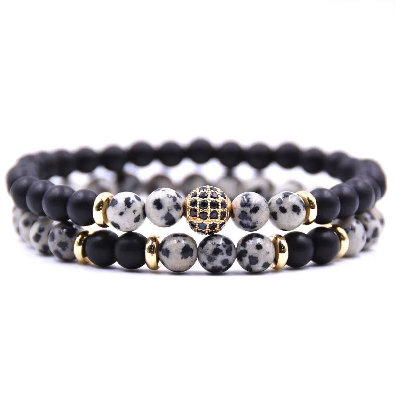 Natural Stone Bracelet Set with Micro Zircon Bracelet.