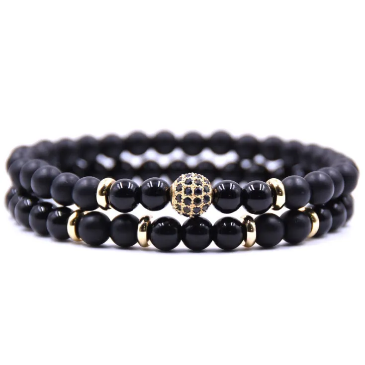Natural Stone Bracelet Set with Micro Zircon Bracelet.