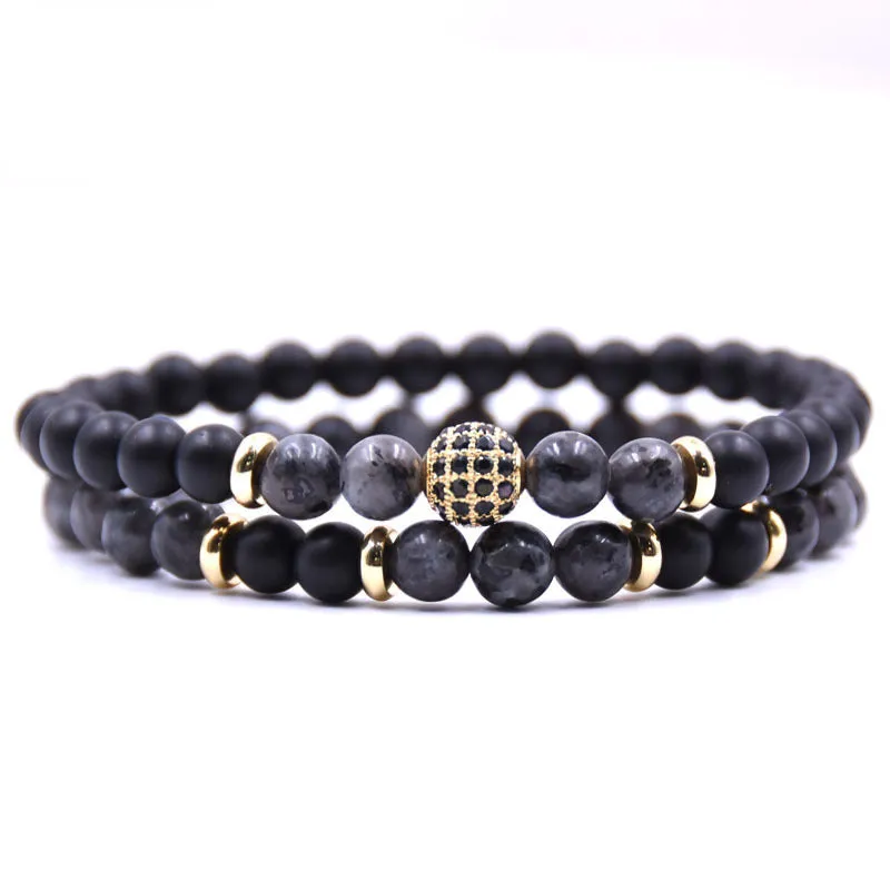 Natural Stone Bracelet Set with Micro Zircon Bracelet.