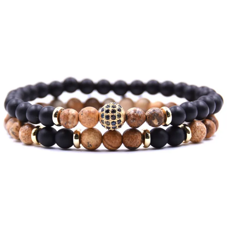 Natural Stone Bracelet Set with Micro Zircon Bracelet.