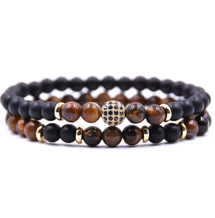 Natural Stone Bracelet Set with Micro Zircon Bracelet.