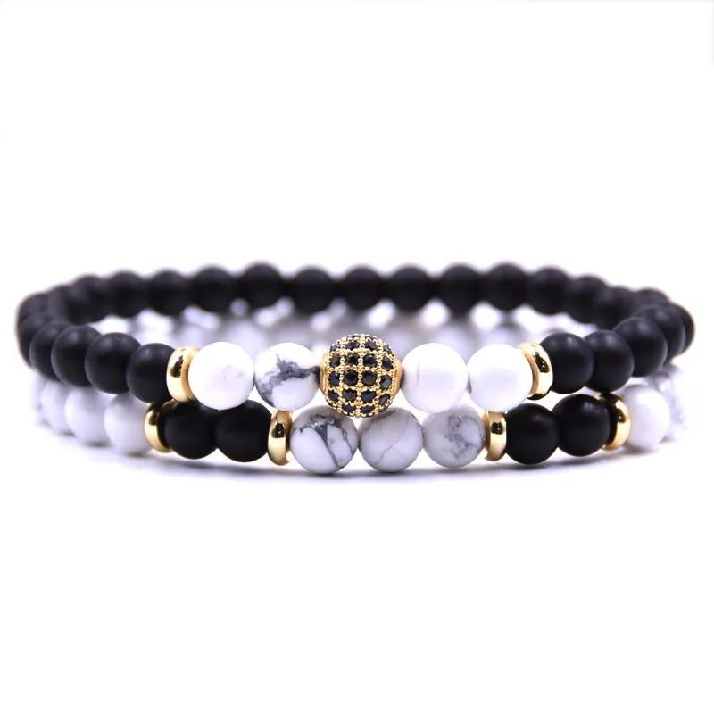 Natural Stone Bracelet Set with Micro Zircon Bracelet.