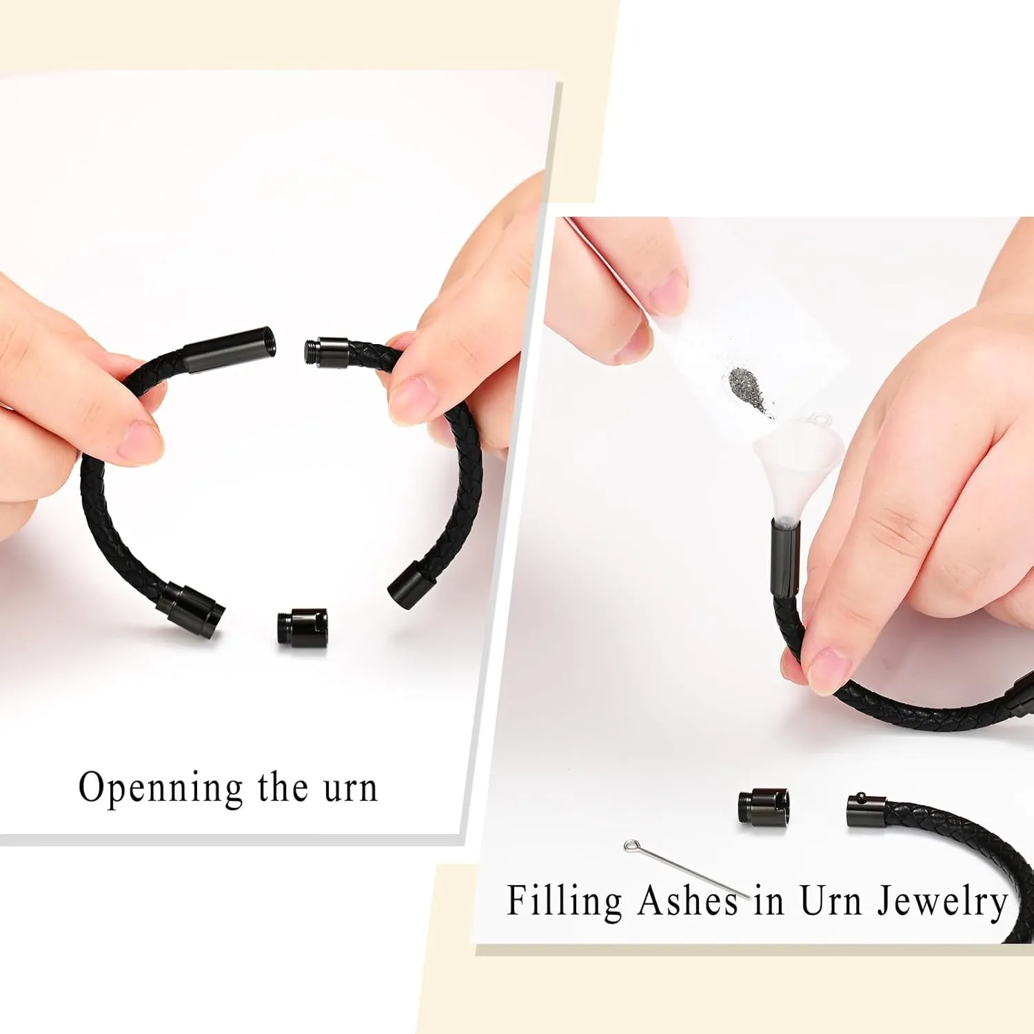 Oinsi Cremation Jewelry Bracelet With Stainless Steel Cylinder Urn For Ashes - Black/Brown Genuine Leather Memorial Bangle Bracelet For Men Women Quality Clasp Open