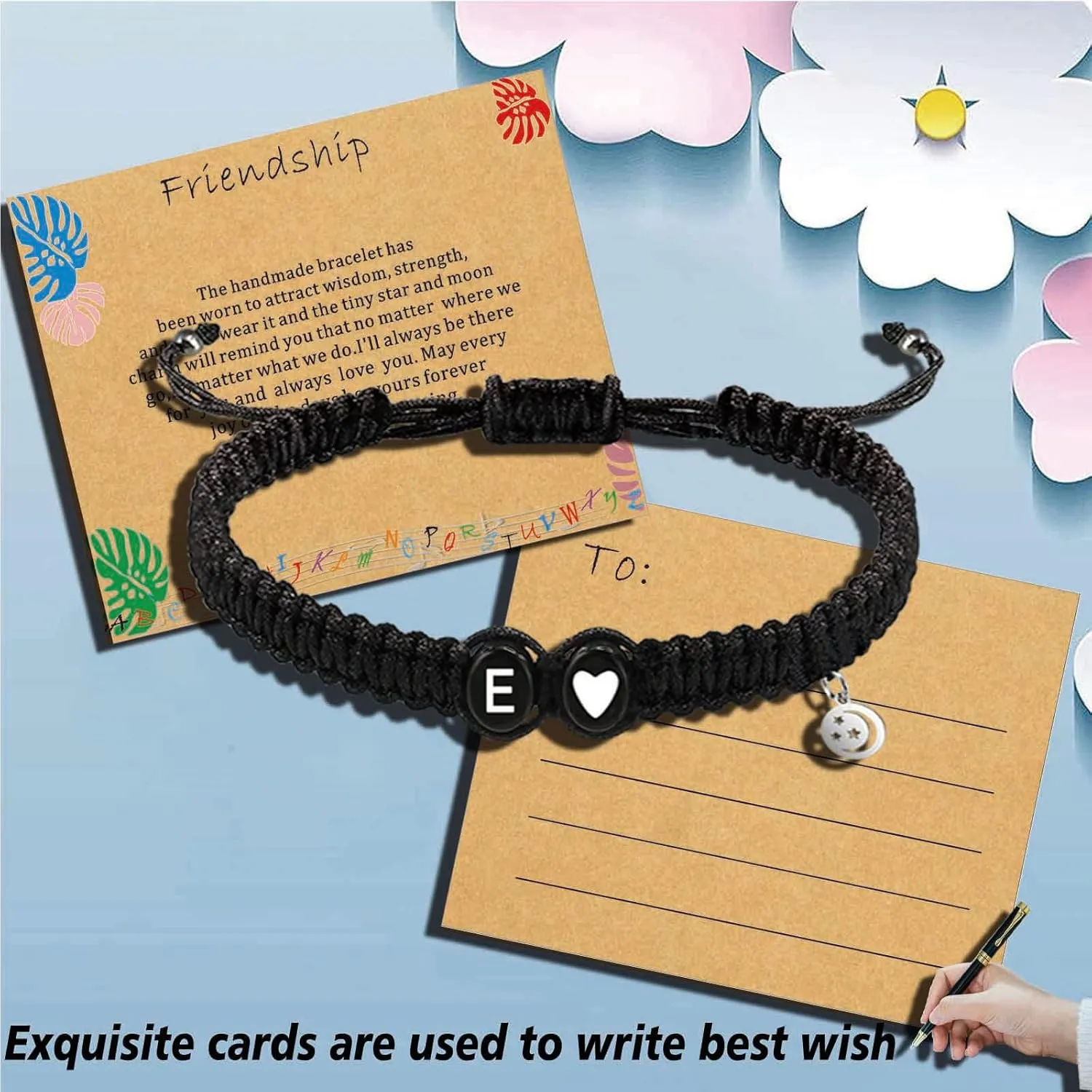 Personalized Initial Heart Bracelets for His or Hers Women Teen Girls Boys Men Friend Birthday Graduation Gifts Adjustable Letter A-Z Braided Bracelets Moon Star Pendant Friendship Gifts