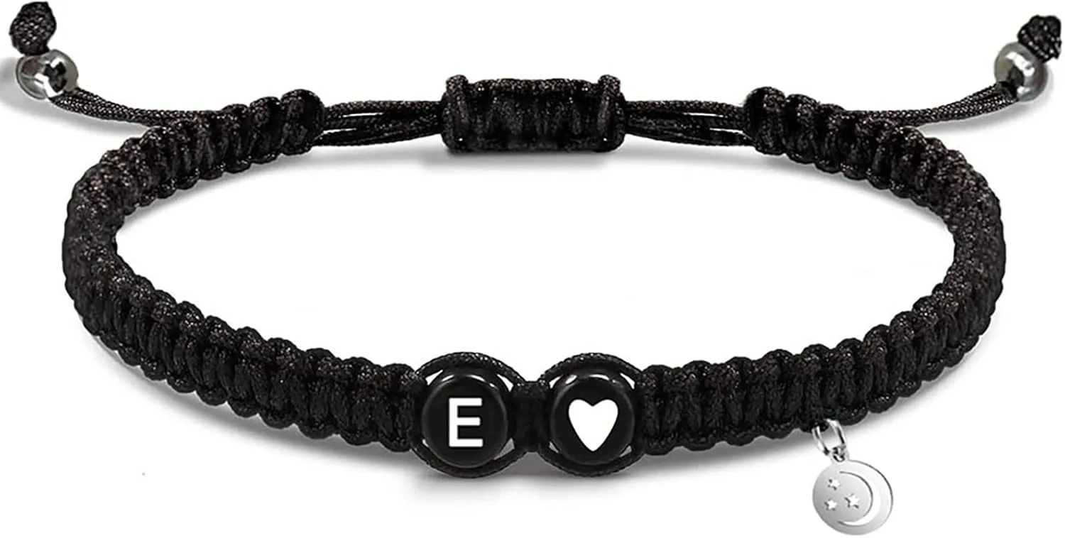 Personalized Initial Heart Bracelets for His or Hers Women Teen Girls Boys Men Friend Birthday Graduation Gifts Adjustable Letter A-Z Braided Bracelets Moon Star Pendant Friendship Gifts