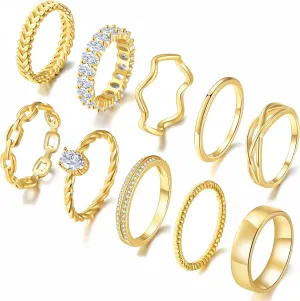 PLOMFOV Gold Plated Stackable Rings - Wedding Bands & Eternity Rings, Dainty 14K Gold Plated, Thin & Simple, Trendy Thumb Stacking Ring Pack (Size 12/11/10/9/8/7/6/5/4)