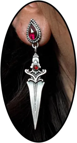 Punk Rhinestone Sword Drop Earrings for Women Vintage Dagger Crystal Dangle Earrings Gothic Zircon Statement Dangling Earrings Jewelry Accessories