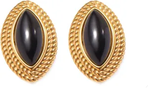 RAUCHBE Big Chunky Gold Earrings for Women Vintage Black Oval Earring Onyx Statement Earrings Trendy Jewelry