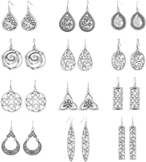 Ritach Silver Dangle Drop Earrings Trendy Vintage Statement Bohemia Boho Earrings Set for Women