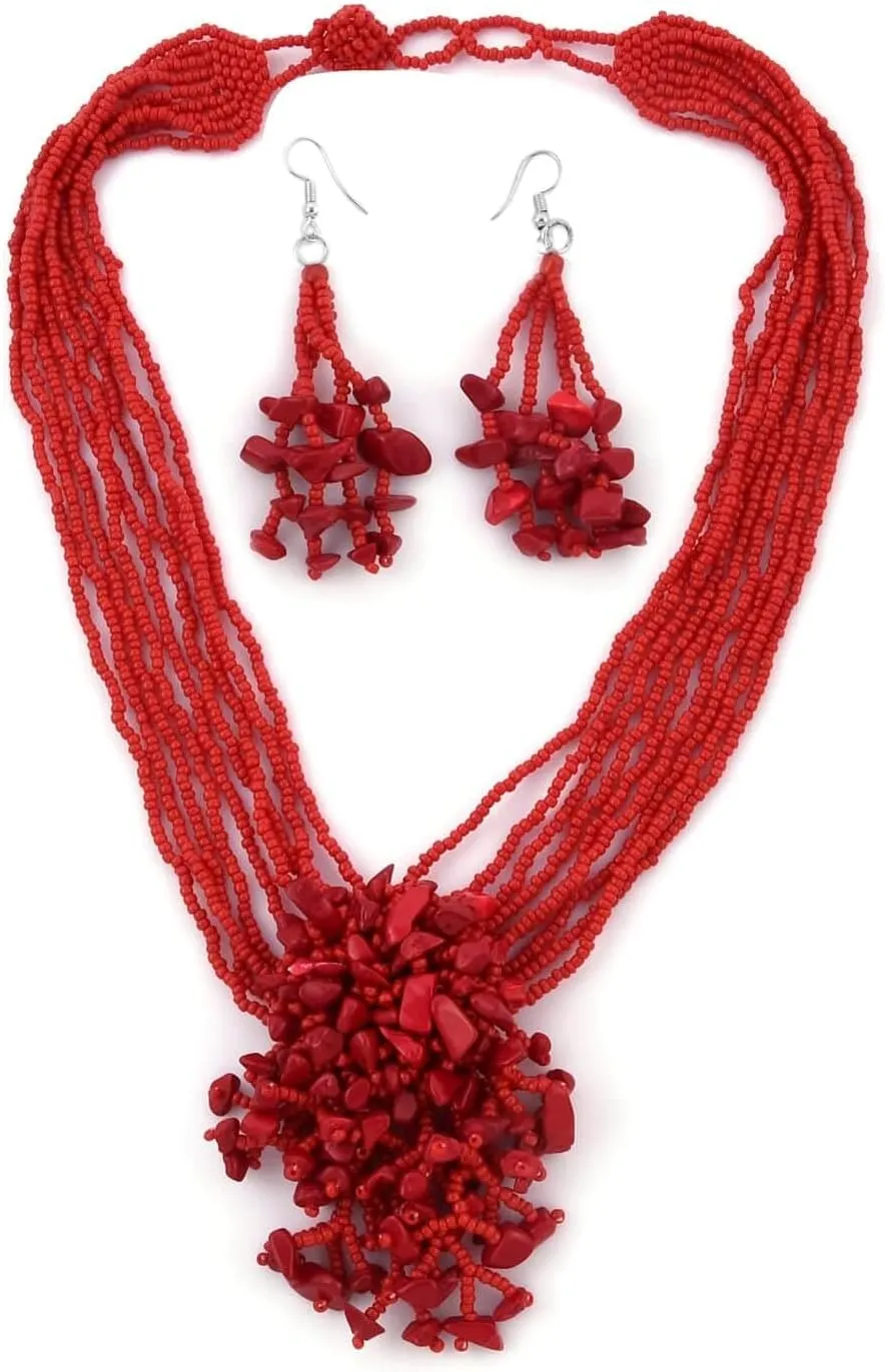 Shop LC Beaded Jewelry Sets for Women - Beach Necklace & Earring Set Costume Jewelry for Women Trendy - Bead Necklace Set Boho Western Beach Jewelry