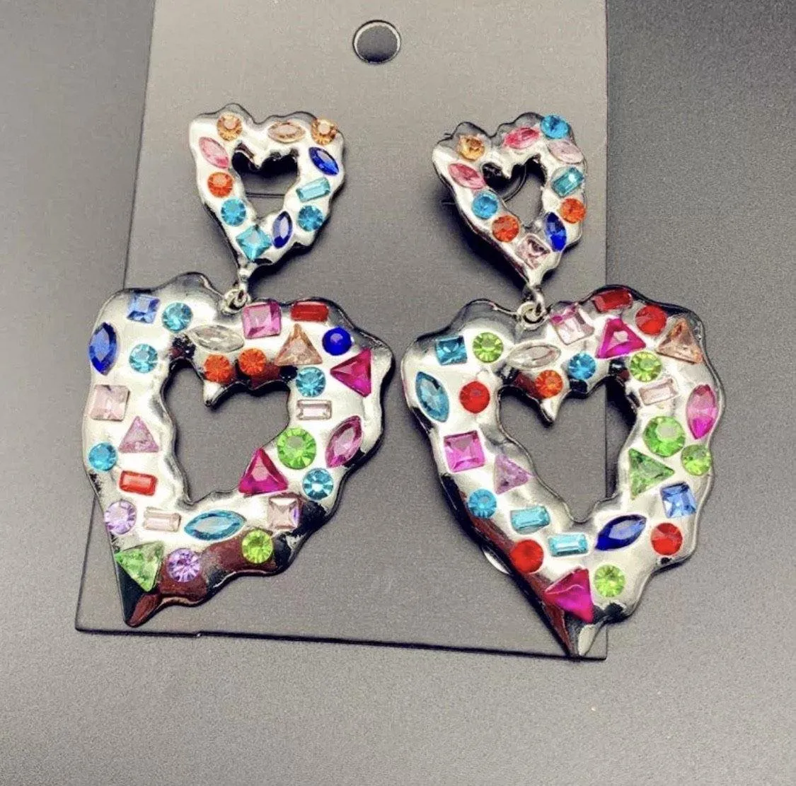 Silver Multi Color Heart Earrings