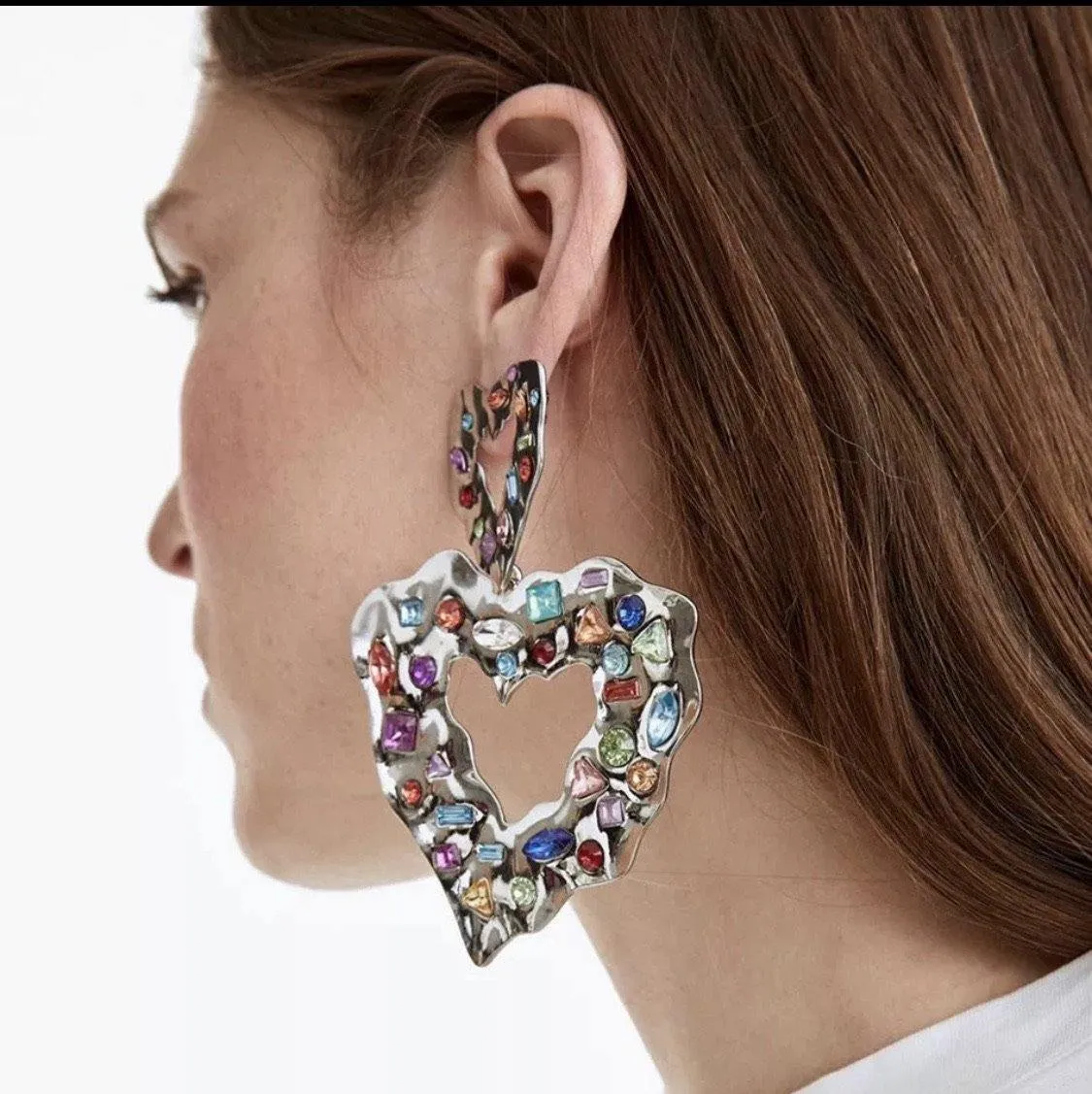 Silver Multi Color Heart Earrings