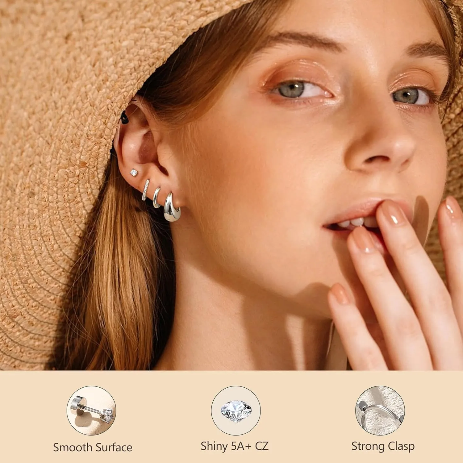 Small Gold Hoop Earrings for Women - Hypoallergenic 14K Gold Plated Surgical Steel Chunky Huggie Earings Stacks Set Dainty Cute Silver Cartilage Flat Back Stud Jewelry Trendy 4 Pairs