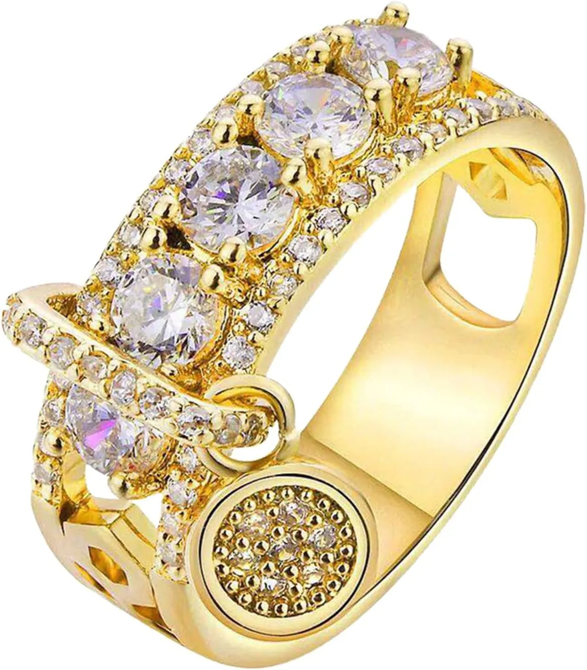 Stackable Rings for Women,Engagement Wedding Bands Vintage Gold Plated Cubic Zirconia Statement Rings with Round Pendant