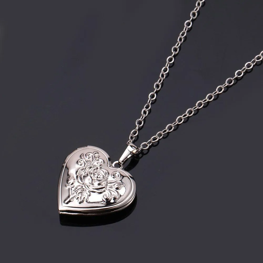 U7 Personalized Picture Necklaces for Women Girls, Platinum/Gold Plated Lockets with 18 Inch Chain, Custom Photo & Text Flower Heart/Round Shape Locket Necklace Pendant Valentines/Mother Gift