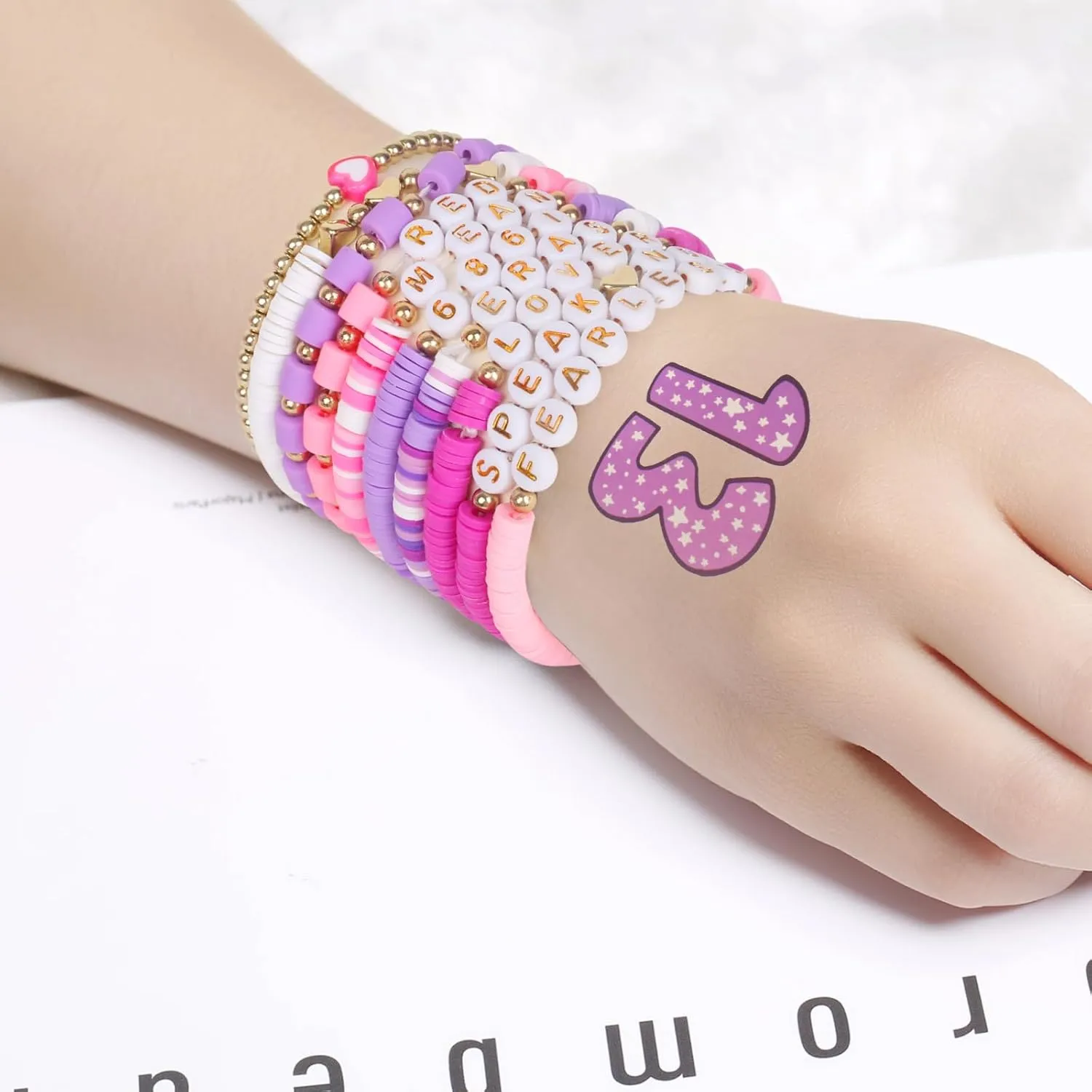 Vefungyan Friendship Beaded Bracelet with stickers: women Fearless Inspired Colorful Stretch Merchandise Charm Bracelet for Concert Outfit Gifts