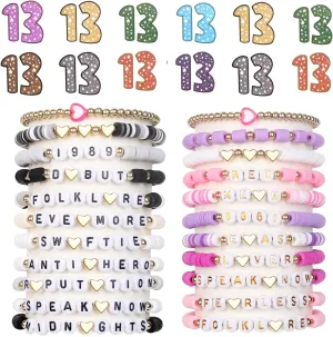 Vefungyan Friendship Beaded Bracelet with stickers: women Fearless Inspired Colorful Stretch Merchandise Charm Bracelet for Concert Outfit Gifts