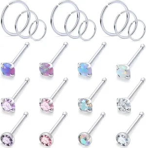 Vsnnsns 18G 20G 22G Nose Rings Studs Piercing Jewelry for Women 316L Surgical Stainless Steel L Shaped Corkscrew Straight Opal CZ Nose Rings Hoops Nostril Piercing Jewelry for Women Men Silver Gold