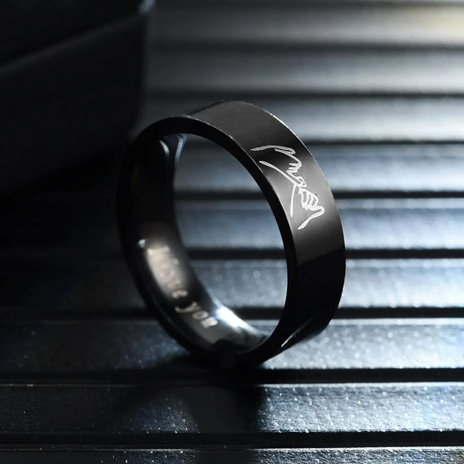 Women Men Couple Ring Stainless Steel Engagement Rings Engraved Rotatable Ring Wedding Bands (Black, 13)