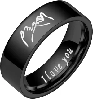 Women Men Couple Ring Stainless Steel Engagement Rings Engraved Rotatable Ring Wedding Bands (Black, 13)