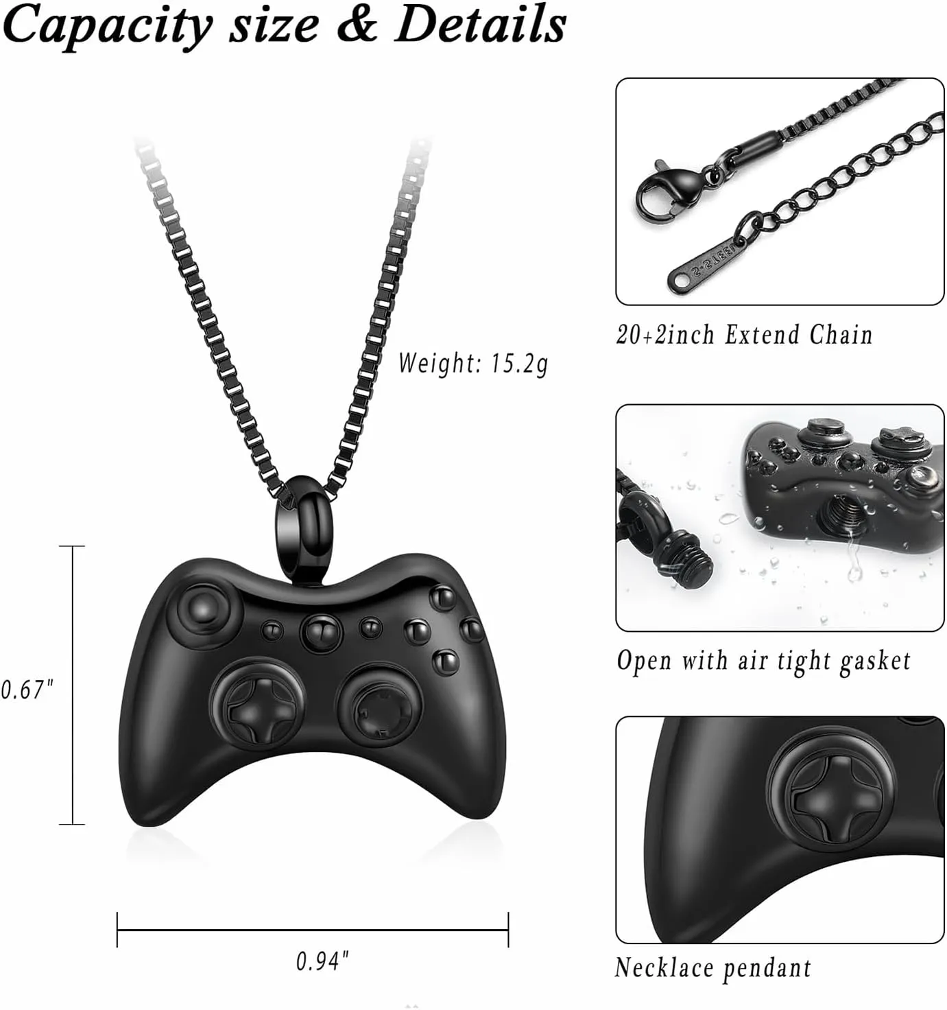 XSMZB Cremation Jewelry Game Controller Urn Necklace for Ashes Stainless Steel Gamepad Memorial Pendant Loved Ones Ashes Holder Keepsake for Men Boy