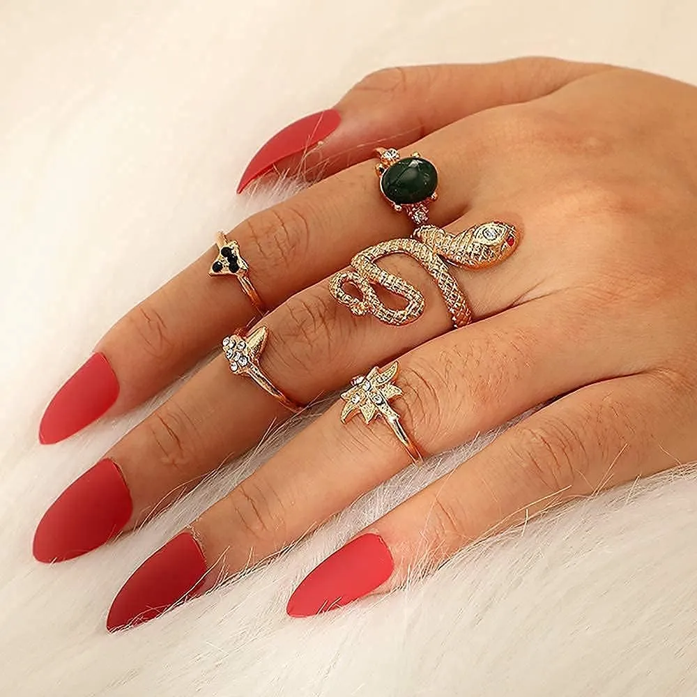 YOOESTORES82 Gold Boho Ring Sets Stackable Knuckle Ring Vintage Snake Finger Rings Set Stacking Joint Midi Trendy Rings Sets for Women