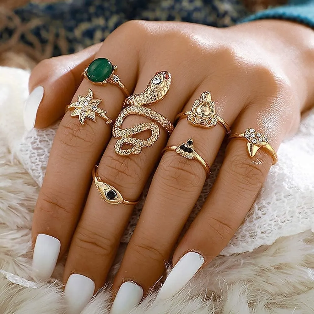 YOOESTORES82 Gold Boho Ring Sets Stackable Knuckle Ring Vintage Snake Finger Rings Set Stacking Joint Midi Trendy Rings Sets for Women