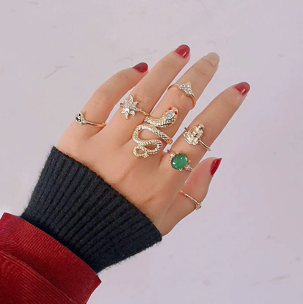 YOOESTORES82 Gold Boho Ring Sets Stackable Knuckle Ring Vintage Snake Finger Rings Set Stacking Joint Midi Trendy Rings Sets for Women