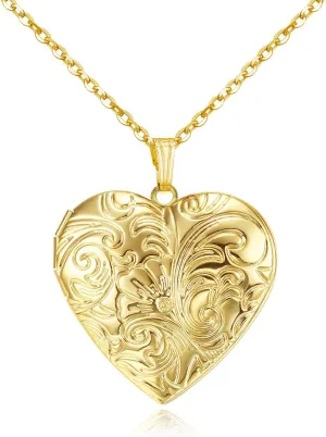 YOUFENG Locket Necklace that Holds Pictures Flower Lockets Pendant Necklaces 18K Gold Plated Gifts Jewelry