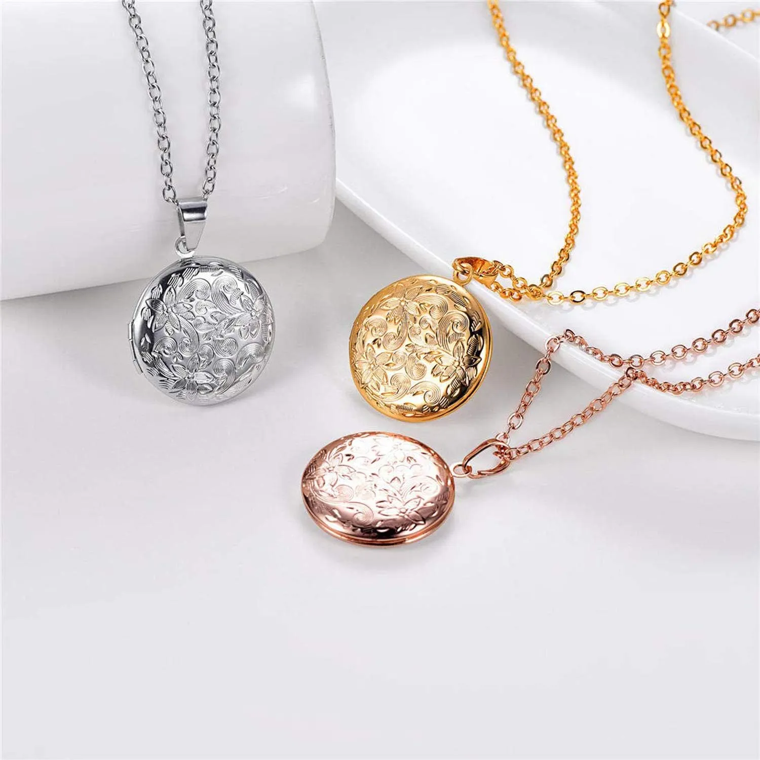 YOUFENG Locket Necklace that Holds Pictures Flower Lockets Pendant Necklaces 18K Gold Plated Gifts Jewelry