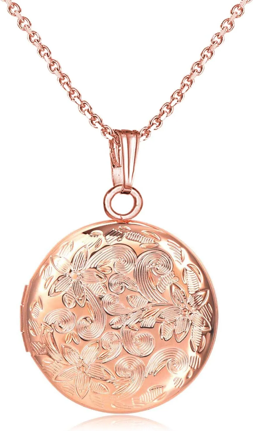 YOUFENG Locket Necklace that Holds Pictures Flower Lockets Pendant Necklaces 18K Gold Plated Gifts Jewelry