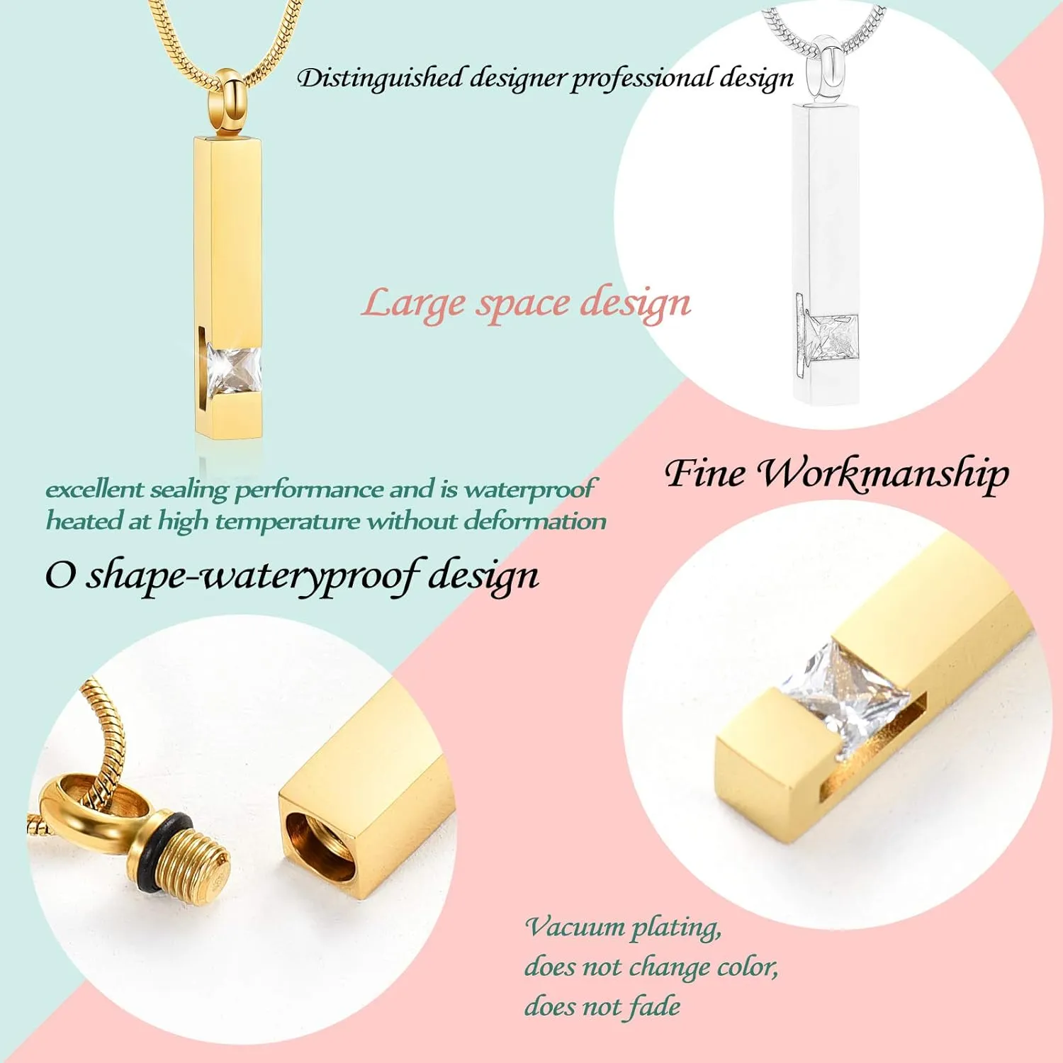 zeqingjw Cremation Jewelry for Ashes Necklace Stainless Steel Bar Charm Urn Pendant Ashes Cube Memorial Keepsake Jewelry