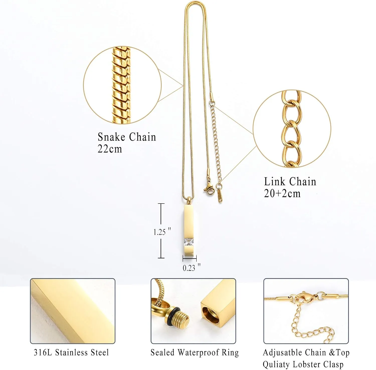 zeqingjw Cremation Jewelry for Ashes Necklace Stainless Steel Bar Charm Urn Pendant Ashes Cube Memorial Keepsake Jewelry