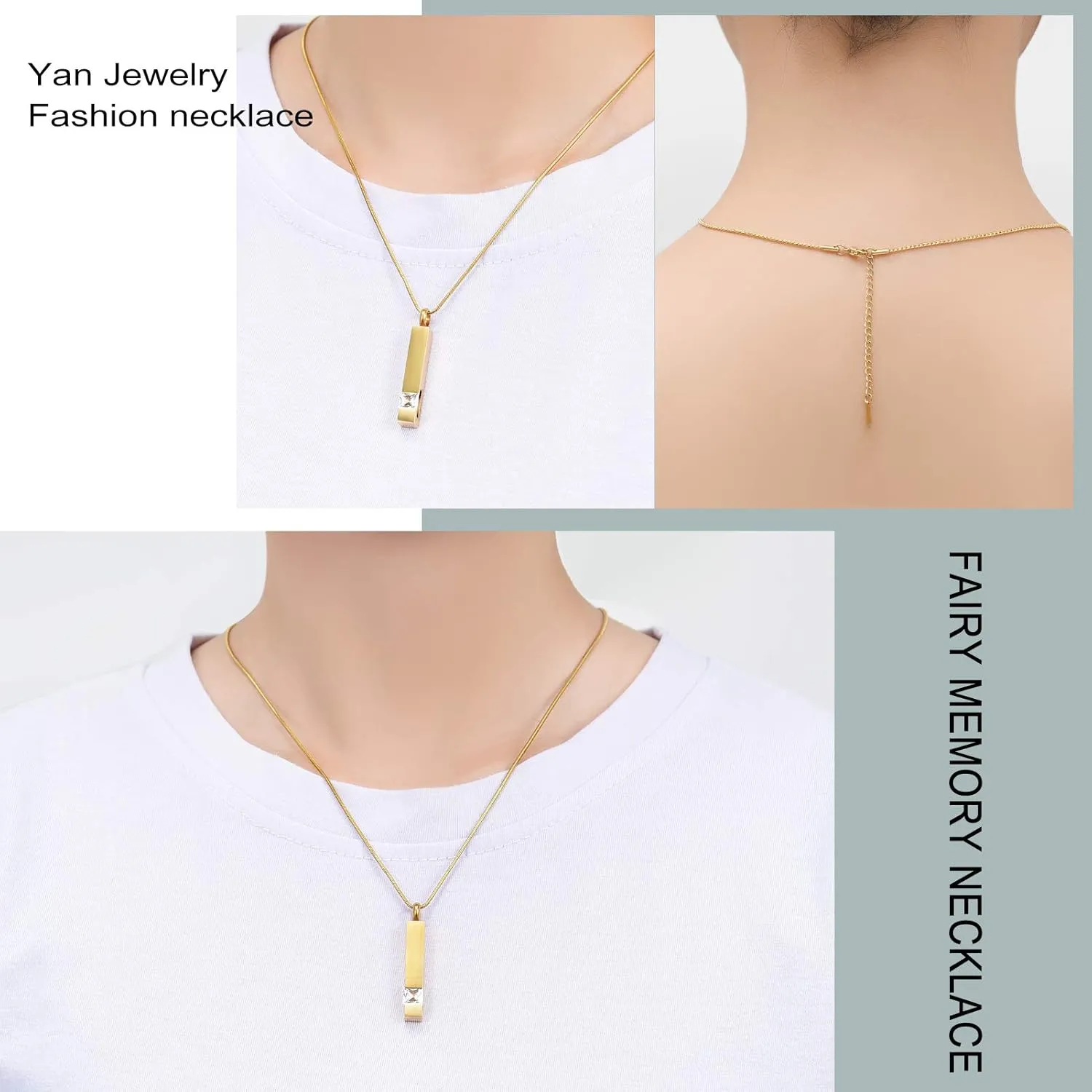 zeqingjw Cremation Jewelry for Ashes Necklace Stainless Steel Bar Charm Urn Pendant Ashes Cube Memorial Keepsake Jewelry